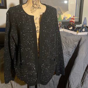 Ann Taylor (Factory) Black/White Open Cardigan